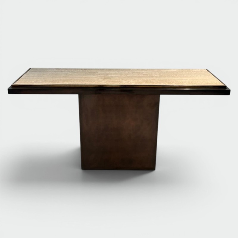 Gun Metal Console with Travertine Top, French Work, circa 1970 | Maison BARROIS