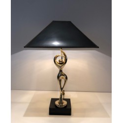 Lampe en Laiton Figurant une Danseuse Stylisée, Travail Français, vers 1970