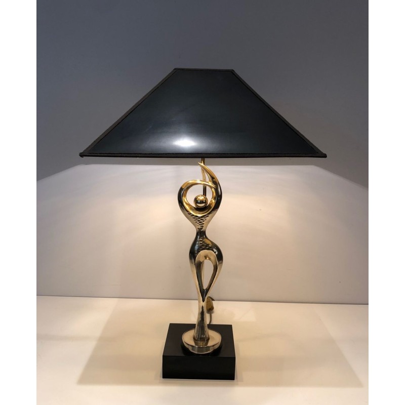Lampe en Laiton Figurant une Danseuse Stylisée, Travail Français, vers 1970