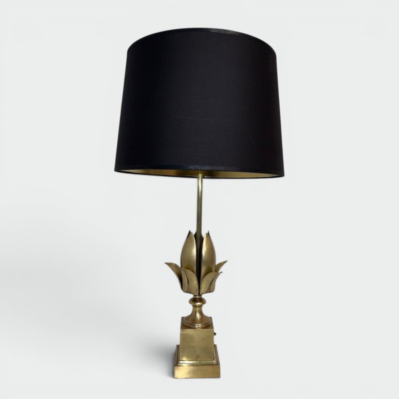 Flower Brass Table Lamp in the Style of Maison Charles, circa 1970