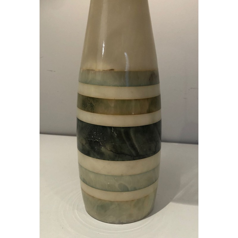 Lampe de Table en Marbre à Incrustations de Marbres Colorés, Travail Français, vers 1970