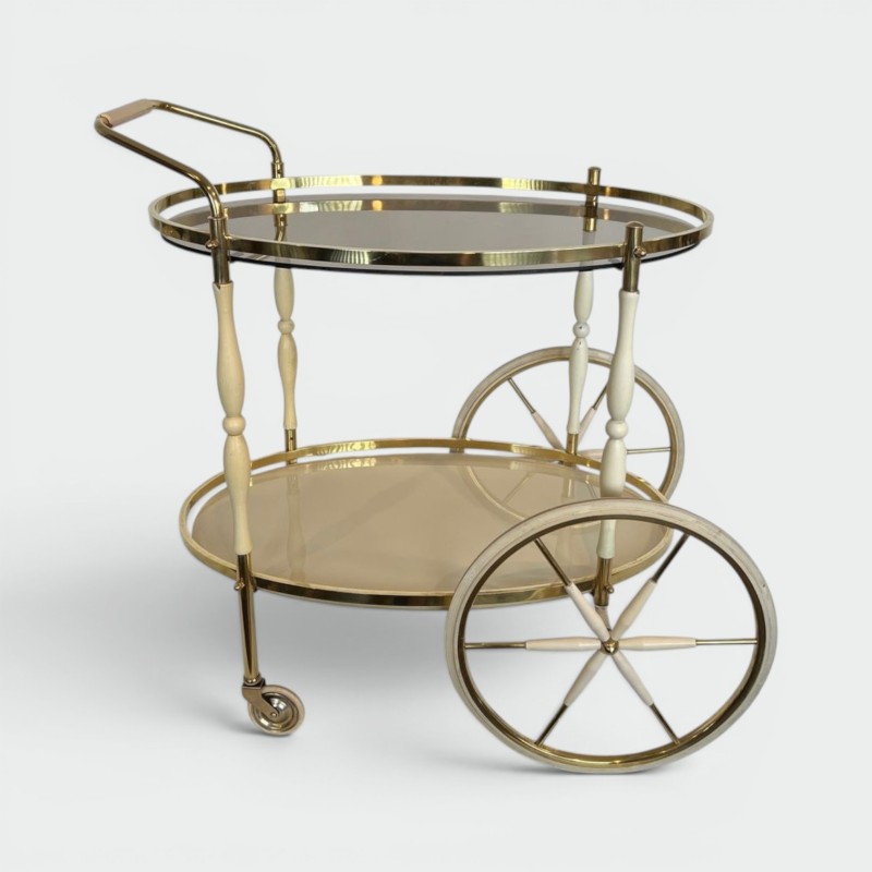 Table Roulante Ovale Art Déco Laiton Bois Laqué Coquille d’Œuf, Italie, vers 1940 | Maison BARROIS