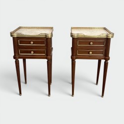 Paire Bouts de Canapé Acajou Laiton Marbre Jansen Vers 1940 - Maison Barrois