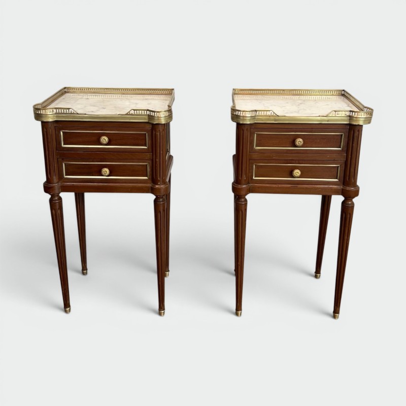 Paire Bouts de Canapé Acajou Laiton Marbre Jansen Vers 1940 - Maison Barrois
