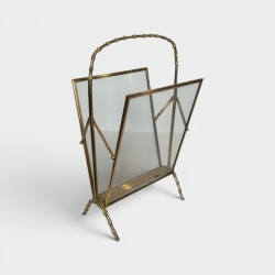 Porte-Revues Faux-Bambou Maison Baguès, Bronze et Laiton, France, 1940