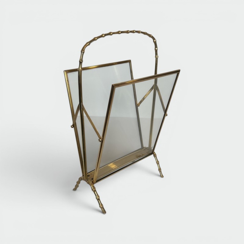 Porte-Revues Faux-Bambou Maison Baguès, Bronze et Laiton, France, 1940