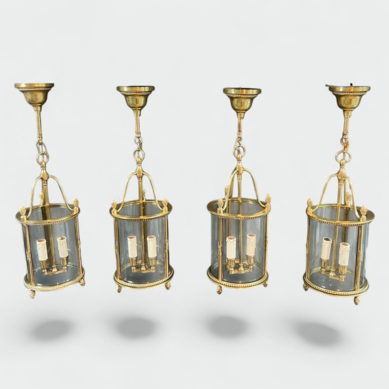 Set of Four Round Bronze Lanterns attr. Maison Jansen — Neoclassical, circa 1940