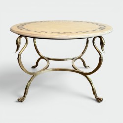 Table Basse Ronde Cygnes Marbre Laiton Jansen - Maison Barrois