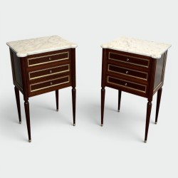 Pair End Tables Mahogany & Brass Marble, c.1940