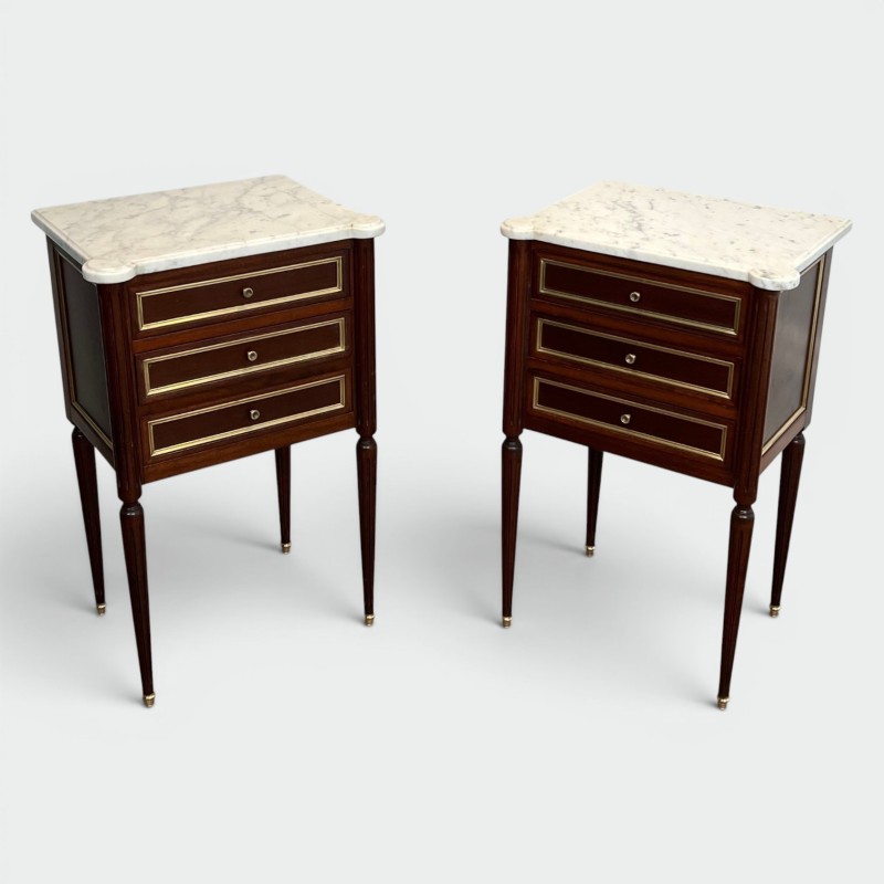 Pair End Tables Mahogany & Brass Marble, c.1940