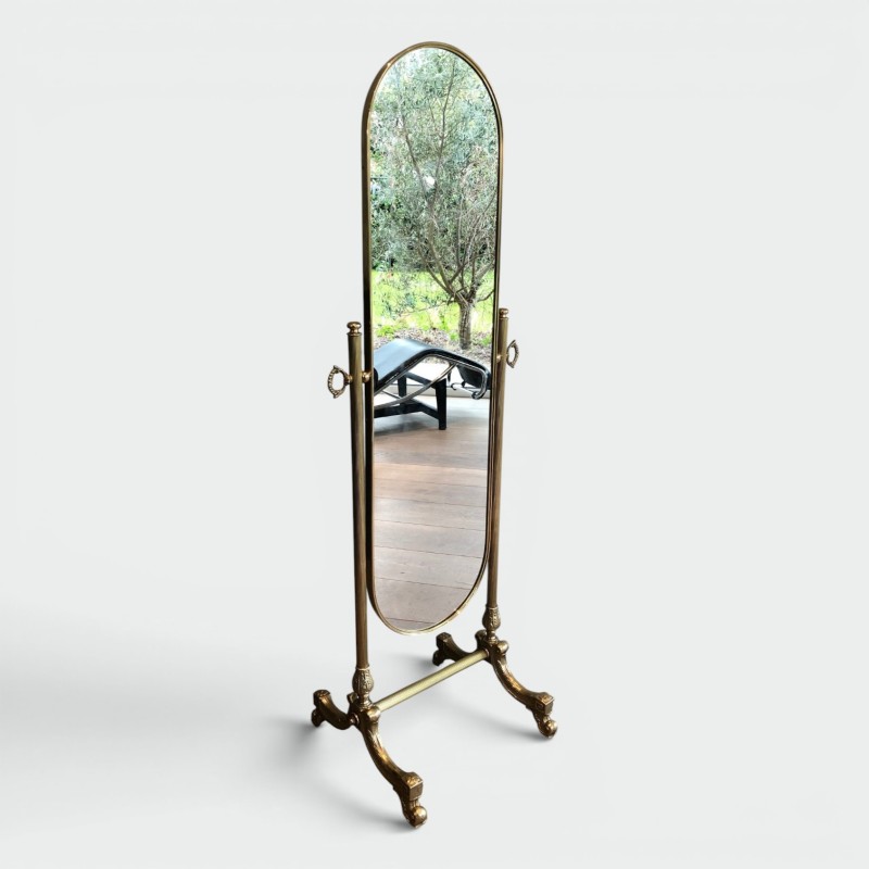 Miroir Psyché Laiton Inclinable | Style Néoclassique Années 1970