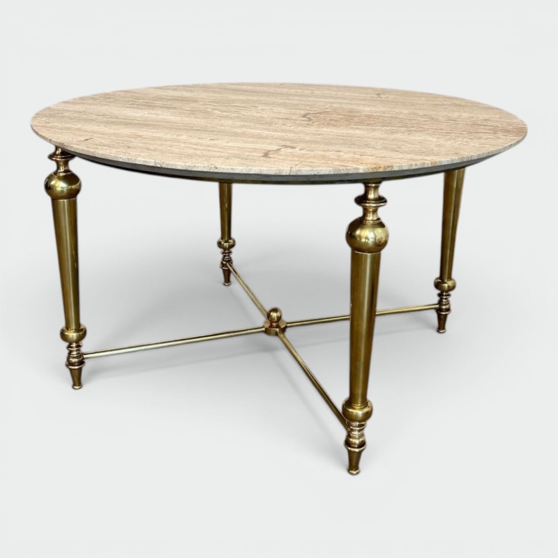 Table Basse Laiton et Marbre Blanc, Dans le Goût de la Maison Ramsay, vers 1970 | Maison BARROIS