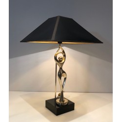 Lampe en Laiton Figurant une Danseuse Stylisée, Travail Français, vers 1970