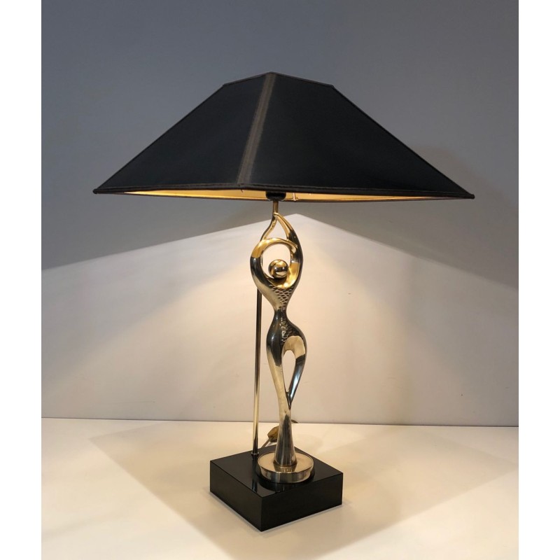 Lampe en Laiton Figurant une Danseuse Stylisée, Travail Français, vers 1970