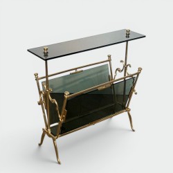 Porte-Revues Laiton et Verre Bleuté, Art Déco, France, 1940