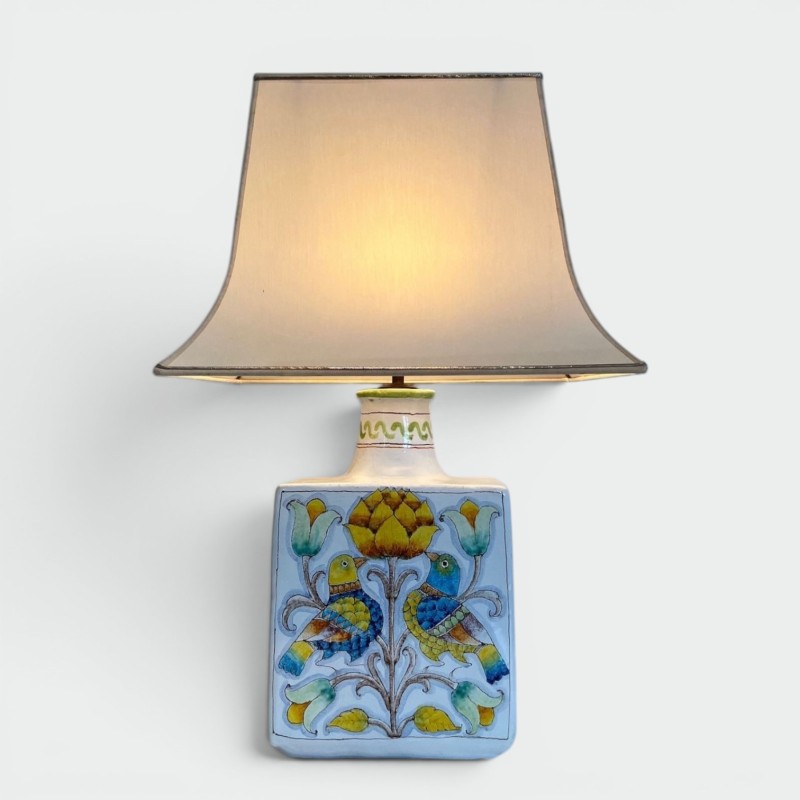 Lampe Faïence Décors Oiseaux et Fleurs, Travail Français, vers 1970