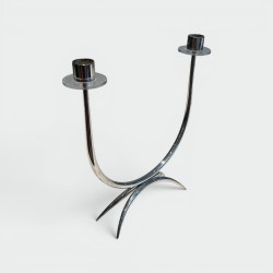 Bougeoir Design Métal Argenté Plexiglass, Vers 1970