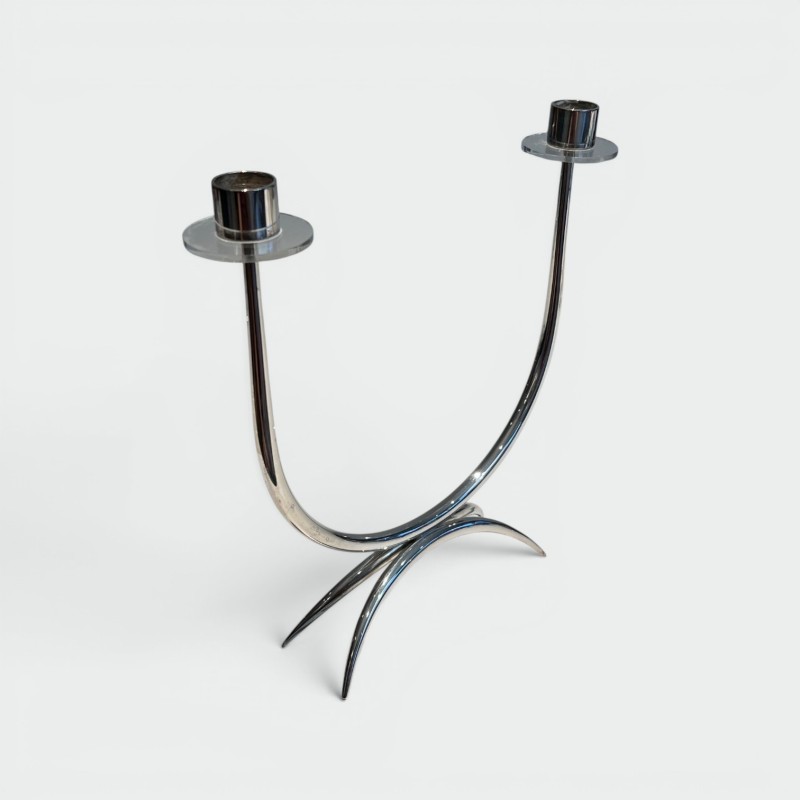 Design Candle Holder Silvered Metal & Plexiglass, c.1970