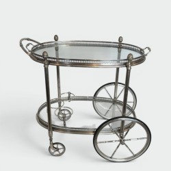 Oval Silvered Brass Drinks Trolley by Maison Bagués