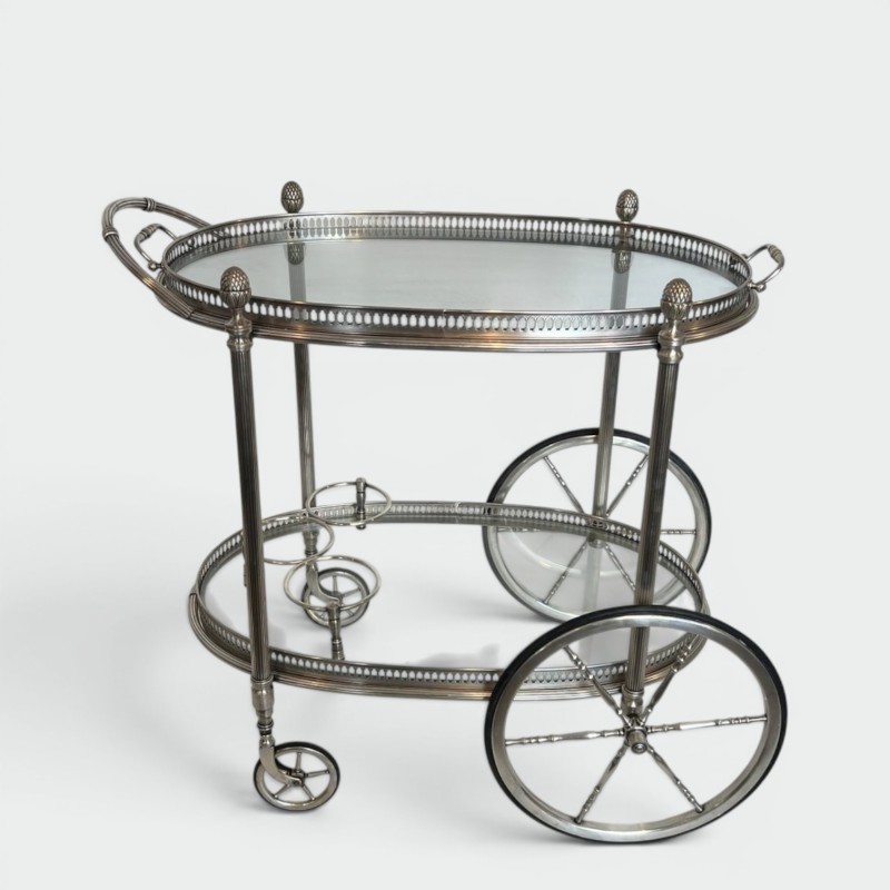 Oval Silvered Brass Drinks Trolley by Maison Bagués