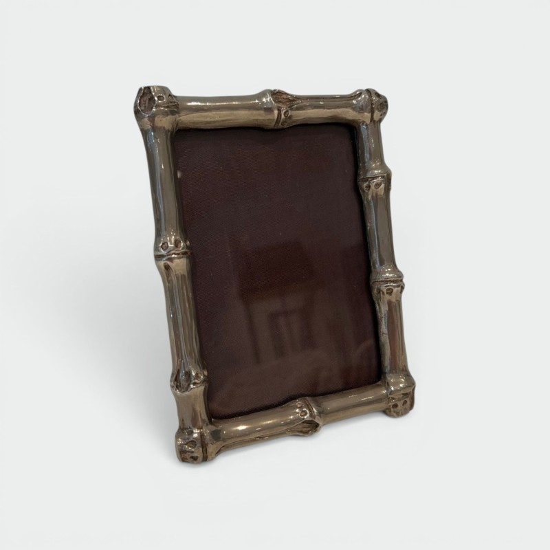 Petit Cadre Photo en Bronze Argenté Décor Bambou de la Maison Baguès — Travail Français, Vers 1940