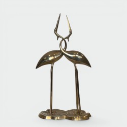 Sculpture en Laiton Poli de Deux Grues Enlacées — Travail Français, Vers 1970