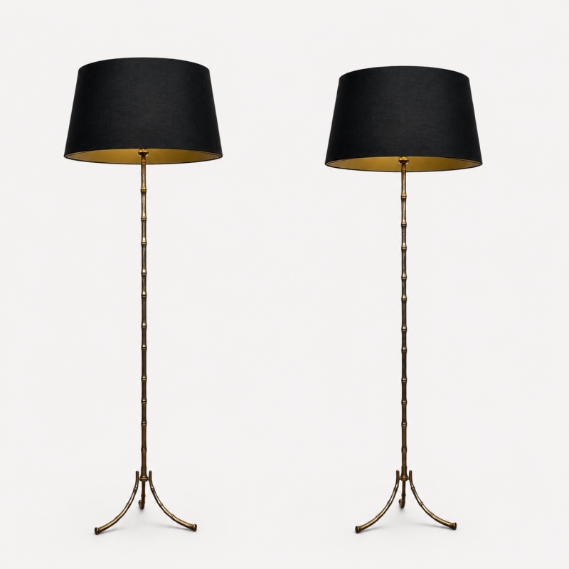 Paire de Lampadaires en Bronze Faux-Bambou, Maison Baguès, Art Déco, vers 1940