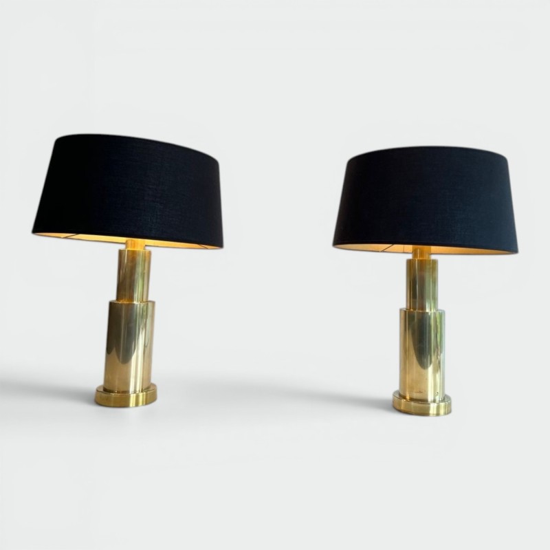 Pair of Modernist Brass Table Lamps, French Work, circa 1970