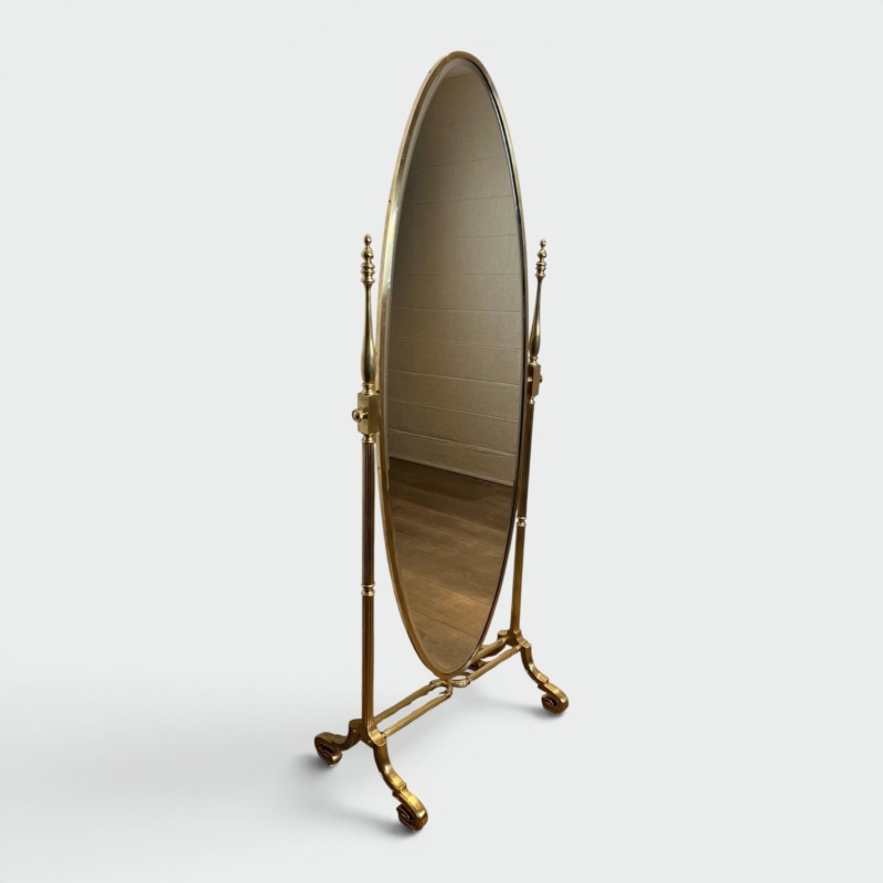 Large Empire Style Full-Length Bronze and Brass Psyché Mirror — French Work, Circa 1880