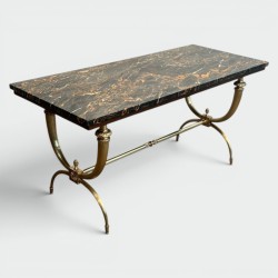 Neoclassical Brass Coffee Table, Black and Gilt Marble Top, Raymond Subes, circa 1940 | Maison BARROIS