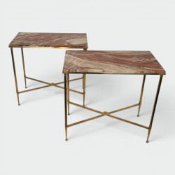 Pair of Neoclassical Brass Side Tables with Marble Tops, Maison Jansen, France, circa 1940 | Maison BARROIS