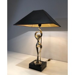 Lampe en Laiton Figurant une Danseuse Stylisée, Travail Français, vers 1970