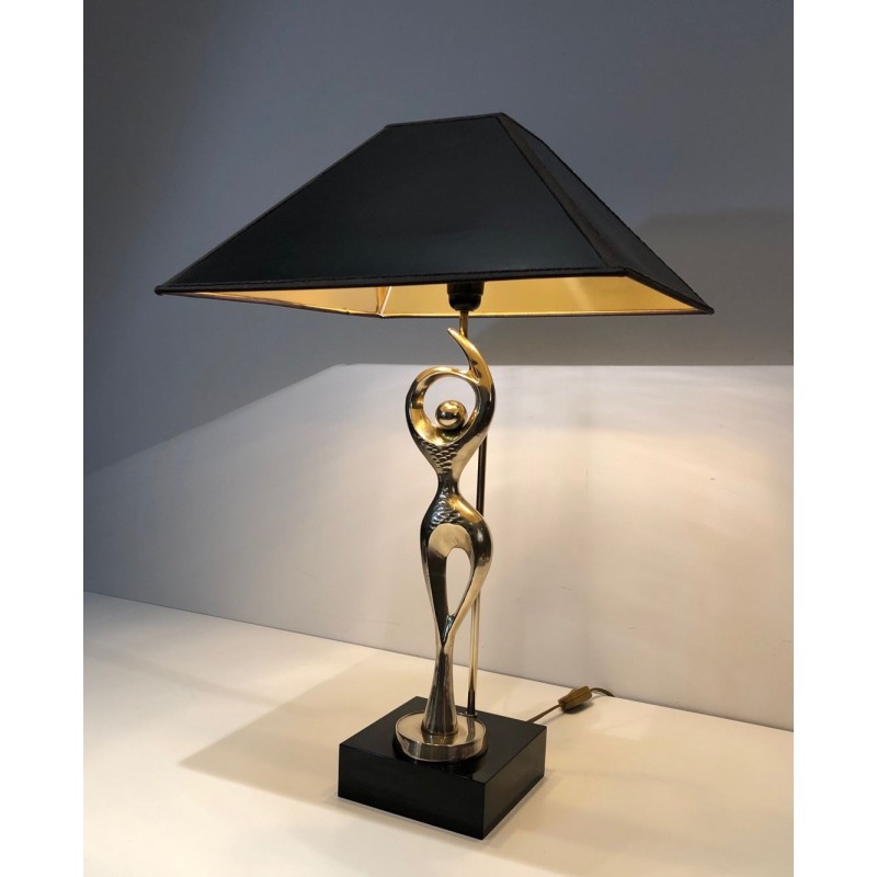 Lampe en Laiton Figurant une Danseuse Stylisée, Travail Français, vers 1970
