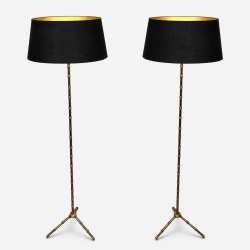 Paire de Lampadaires Faux-Bambou en Bronze et Laiton, Jacques Adnet, vers 1940