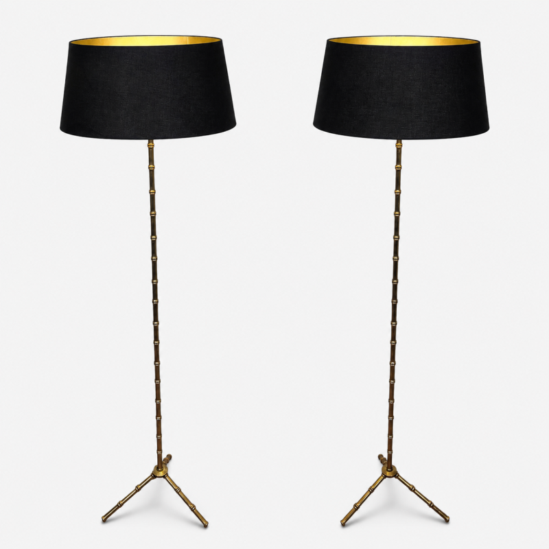 Paire de Lampadaires Faux-Bambou en Bronze et Laiton, Jacques Adnet, vers 1940