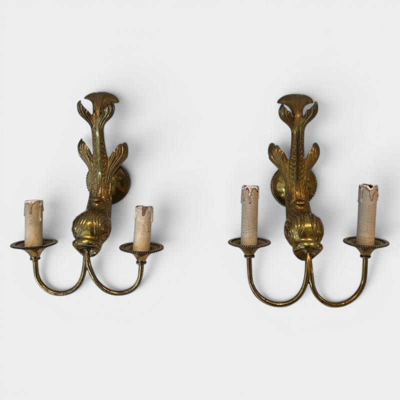 Paire d'Appliques Bronze au Dauphin Maison Jansen | Travail Français, vers 1940