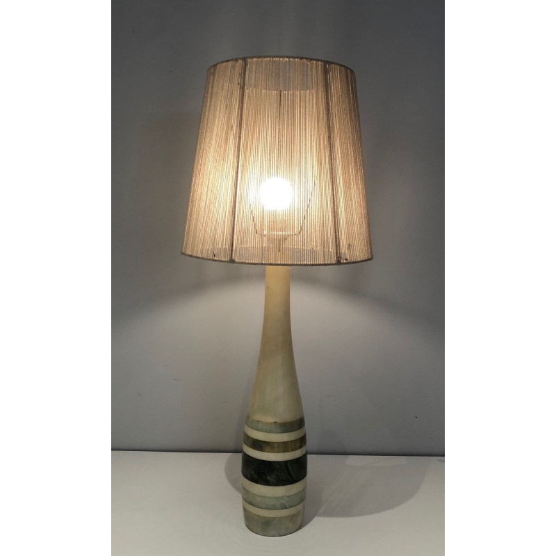 Lampe de Table en Marbre à Incrustations de Marbres Colorés, Travail Français, vers 1970