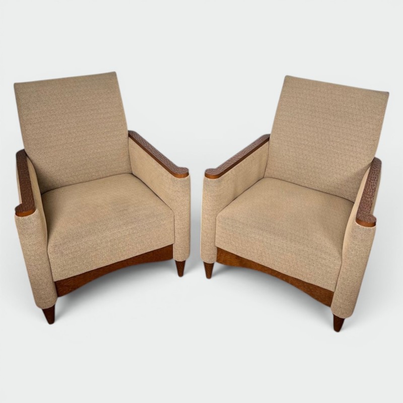 Pair of Gouged Wood Armchairs, Brutalist Style, French circa 1980 | Maison BARROIS