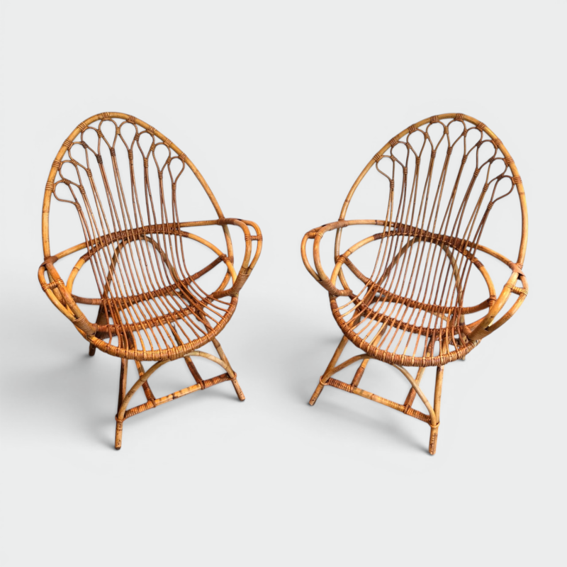 Pair of Armchairs in Rattan - Maison Barrois