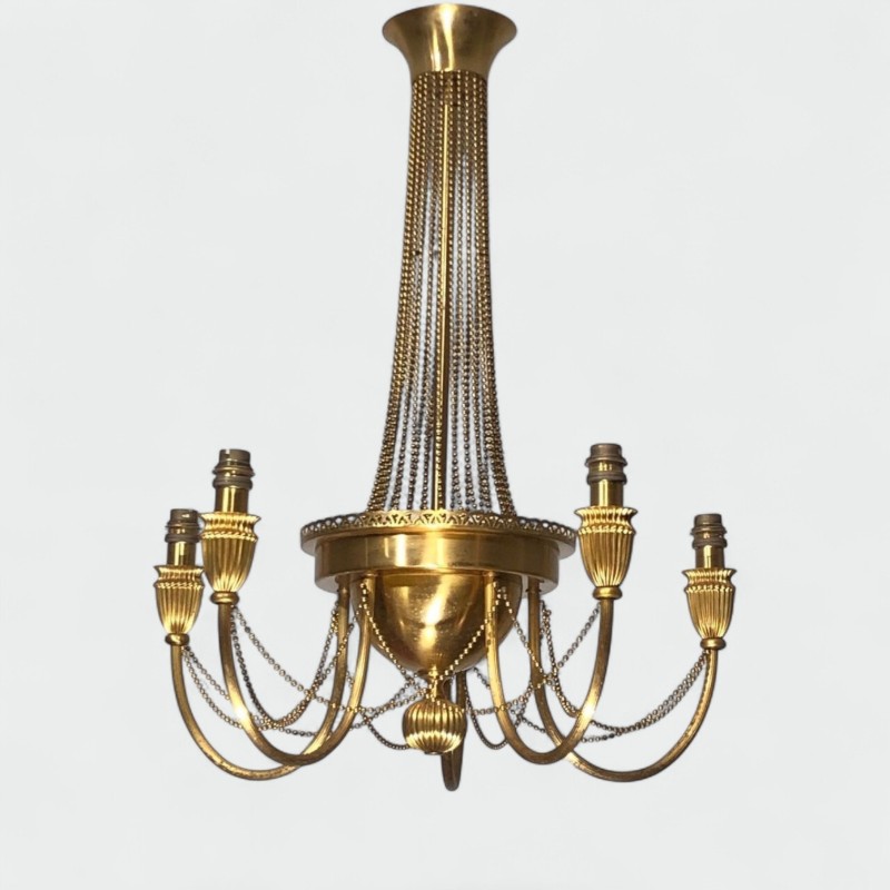 Lustre Laiton Guirlandes Perles Style Néoclassique France circa 1940