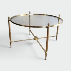 Round Brass Neoclassical Coffee Table, Maison Baguès, France, circa 1940