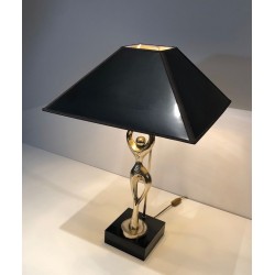 Lampe en Laiton Figurant une Danseuse Stylisée, Travail Français, vers 1970