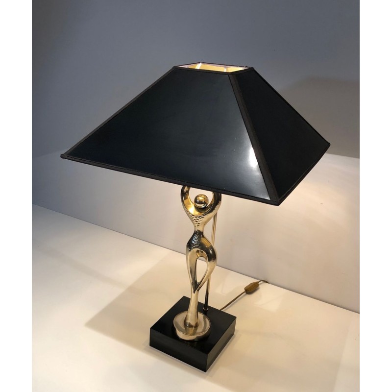 Lampe en Laiton Figurant une Danseuse Stylisée, Travail Français, vers 1970