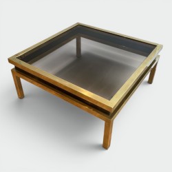 Brass and Black Lacquer Coffee Table, Guy Lefèvre for Maison Jansen, France, c. 1970