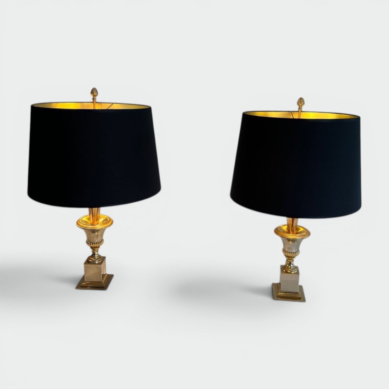 Paire de Lampes Palmier Chrome et Laiton, Goût Maison Charles, vers 1970