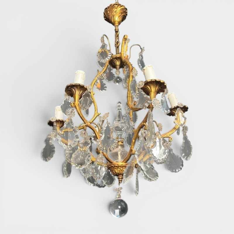 Lustre Bronze Cristaux 6 Bras Style Louis XV Rococo France circa 1900