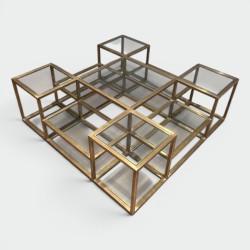 Large Multi-Tiered Brass Coffee Table, France, circa 1970