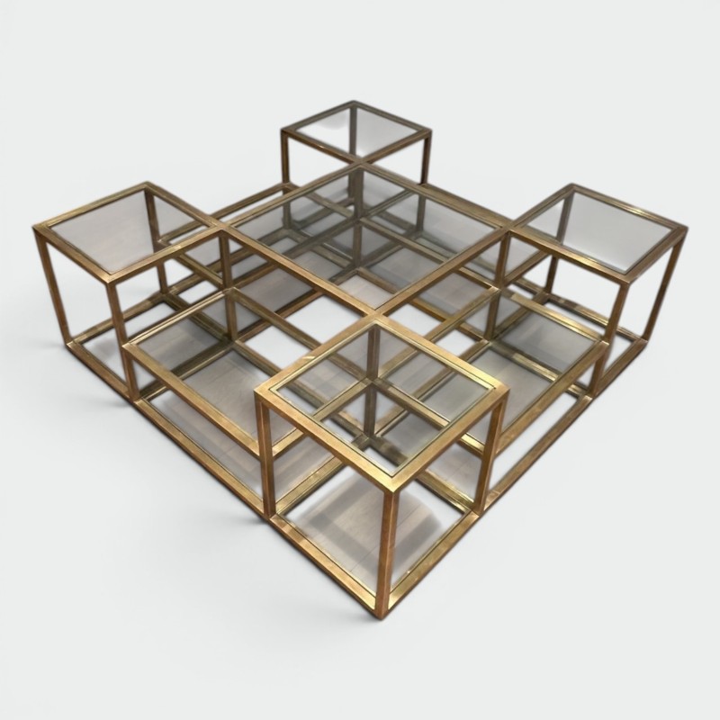 Large Multi-Tiered Brass Coffee Table, France, circa 1970