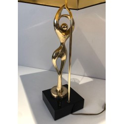Lampe en Laiton Figurant une Danseuse Stylisée, Travail Français, vers 1970