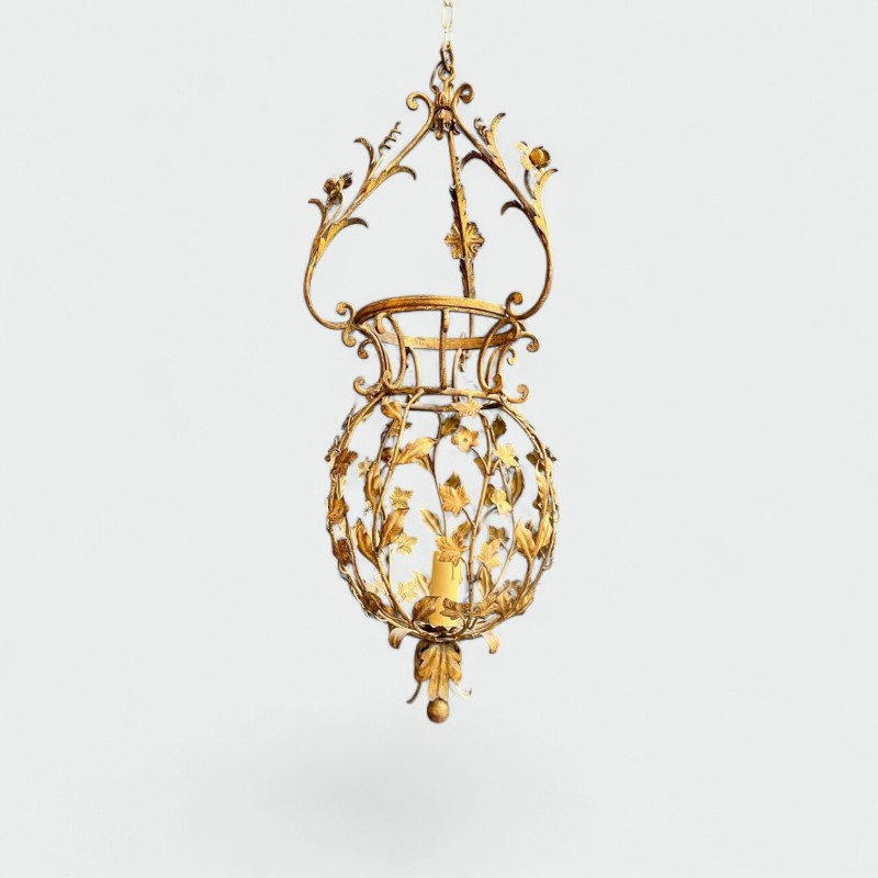 Large Gilt Iron Lantern with Foliage, Maison Baguès — Art Déco, circa 1940